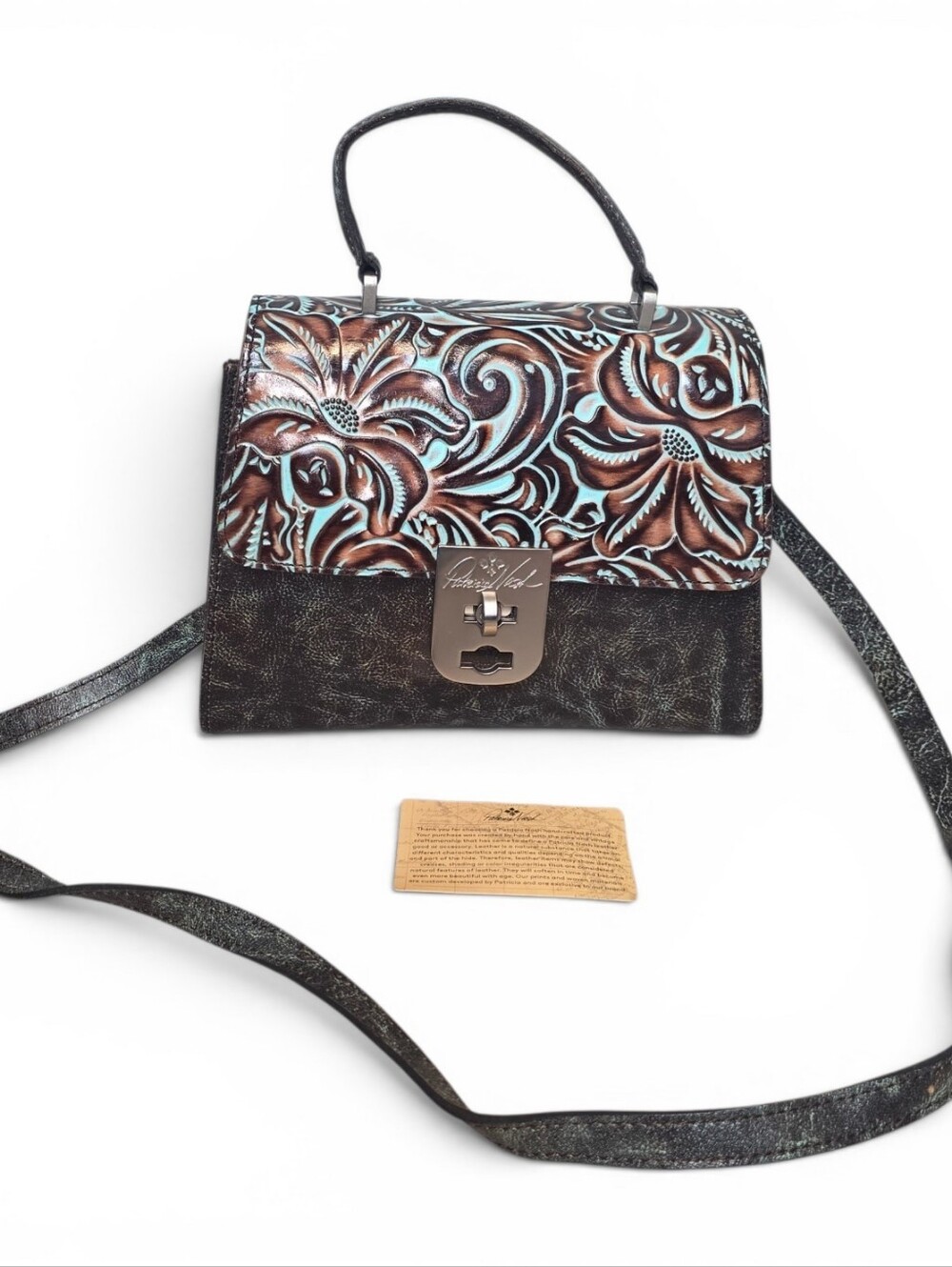 Patricia Nash Tooled Leather Chauny Satchel In Turquoise, Black